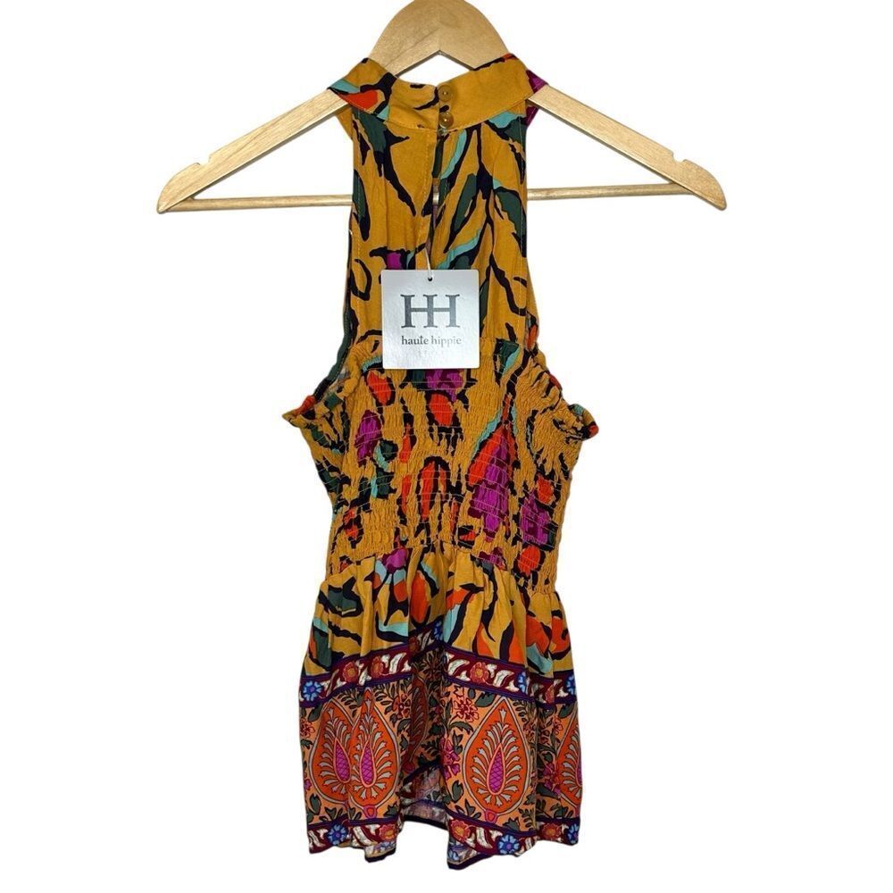 NWT HauteHippie yellow Floral Halter Neck Women Top size small - Picture 4 of 7